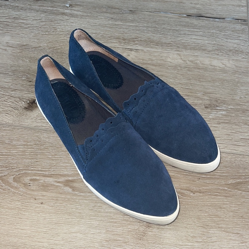 Navy Leather Suede Laser Cut-out Slip on Sneakers